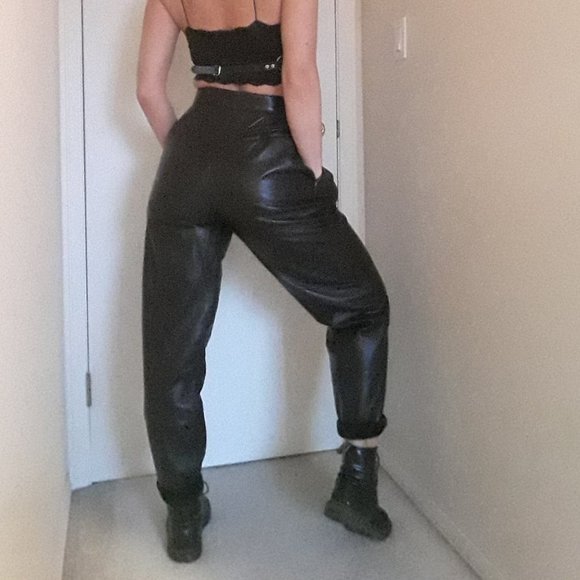 Beautiful high-waisted pleated leather pants - DANIER - size 10 - Picture 3 of 5
